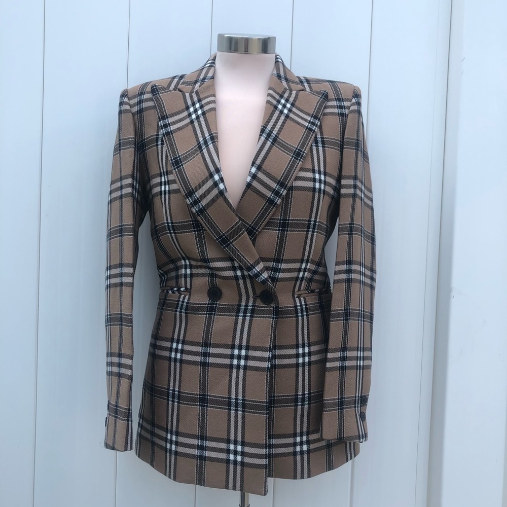 NWT HP Sandro Sirène plaid camel tan blazer US 0-2 - Picture 5 of 14